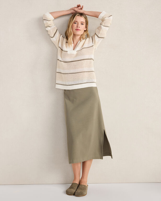 HAVEN Organic Cotton Rib Knit Midi Skirt High Waist 30" Vetiver