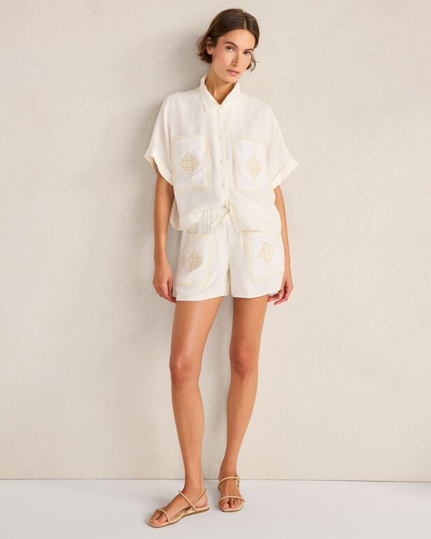 HAVEN Organic Cotton Linen Embroidered Pocket Top