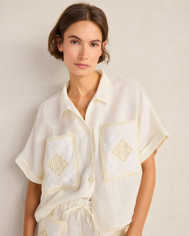 HAVEN Organic Cotton Linen Embroidered Pocket Top
