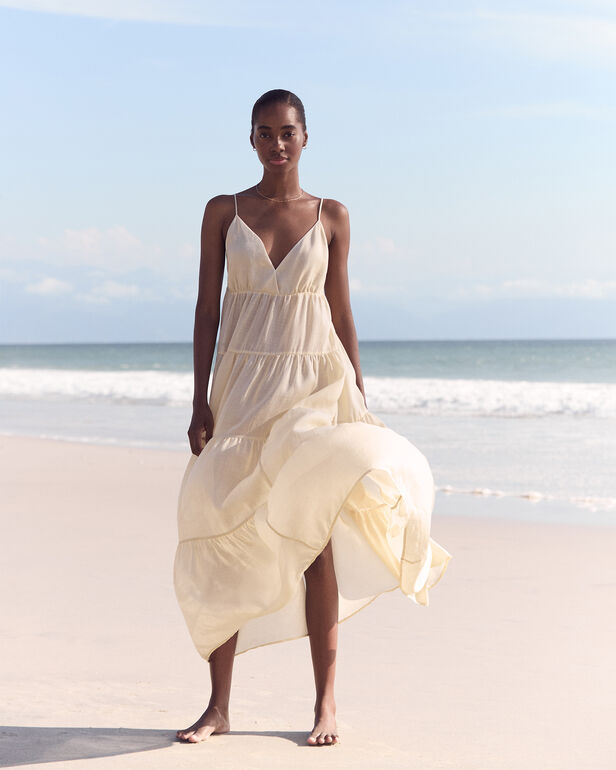 HAVEN Ramie Blend Tiered Maxi Dress